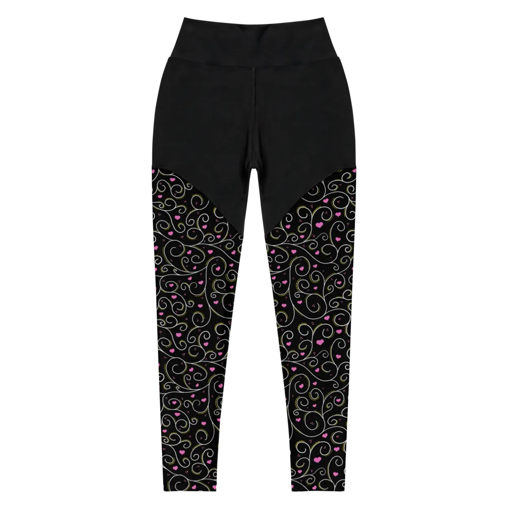 Swirls and Hearts Sports Leggings (Women's XXS-3XL)