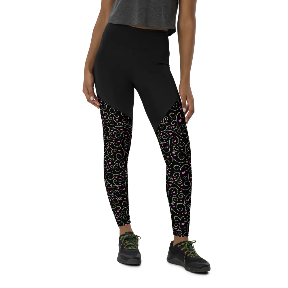 Swirls and Hearts Sports Leggings (Women's XXS-3XL)