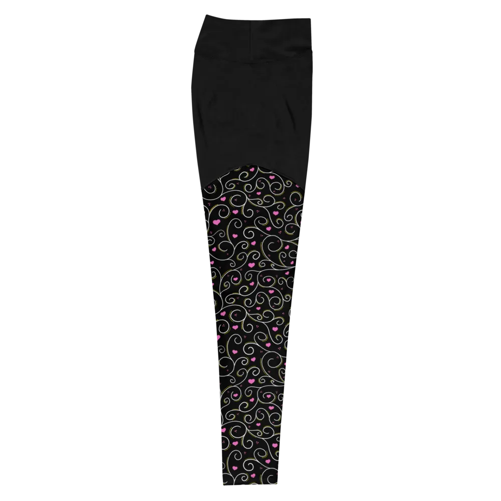 Swirls and Hearts Sports Leggings (Women's XXS-3XL)