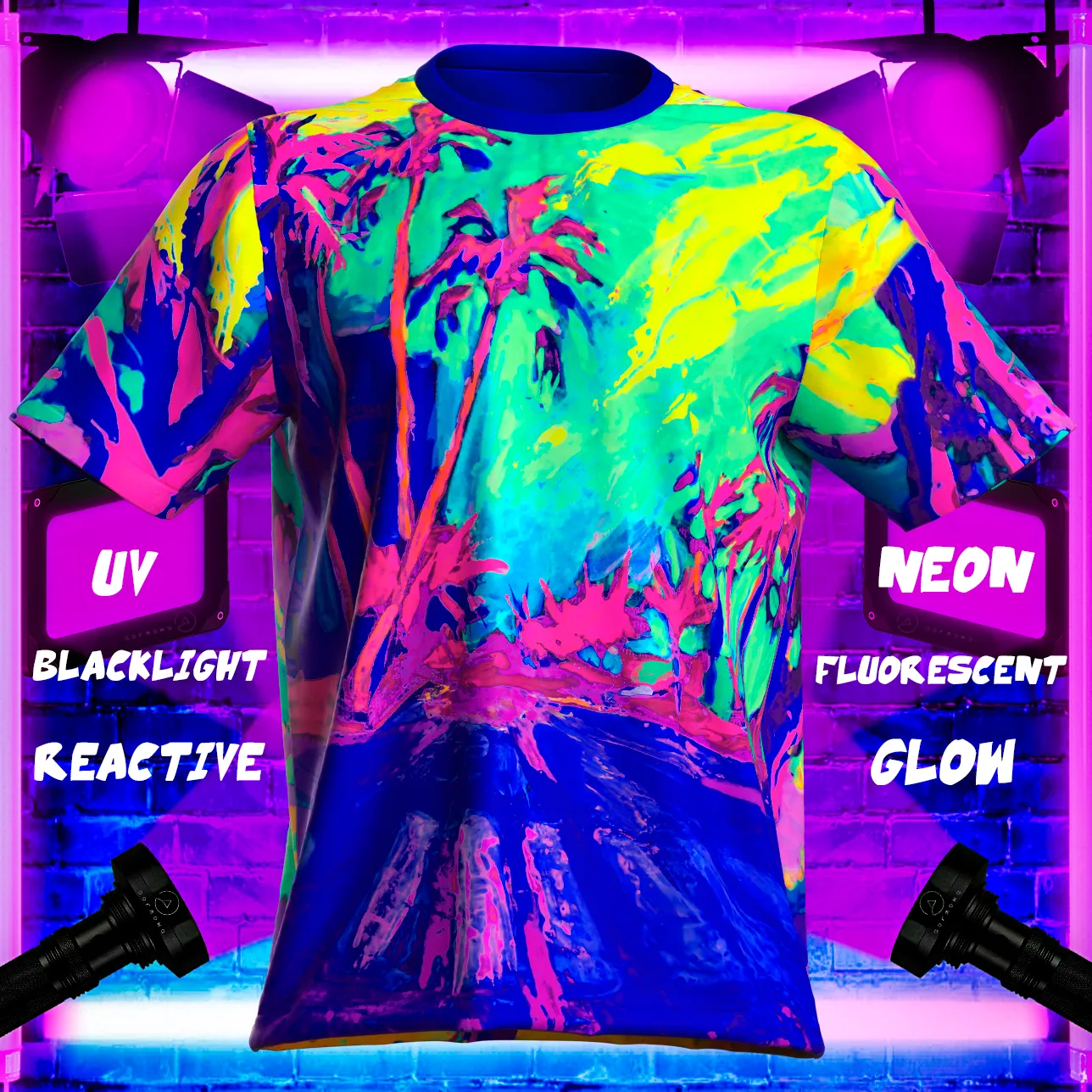 T-Shirt With Palms Glow in UV Fluorescent Palm Vibes