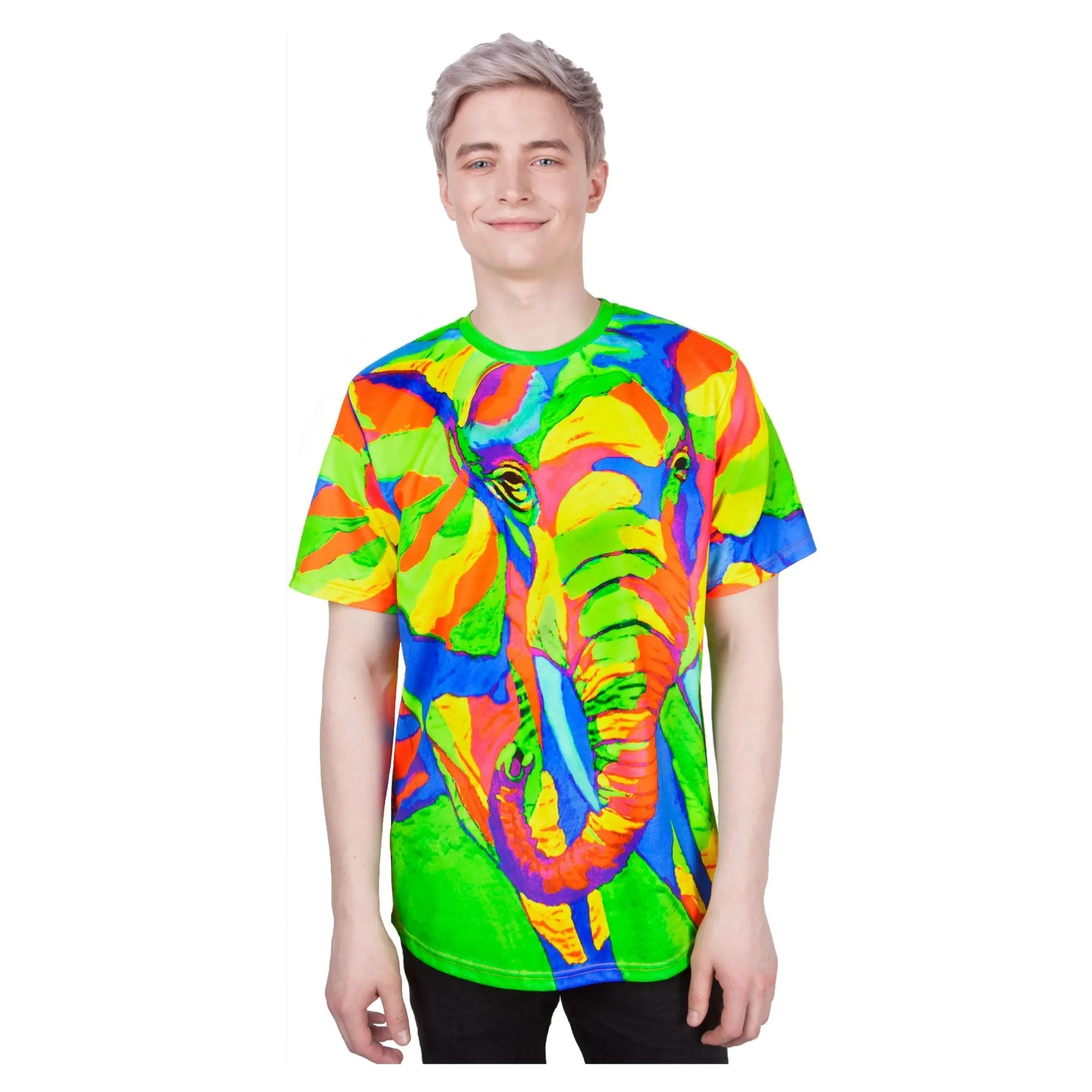 Uv Light T Shirt Glow In Uv Fluorescent Majestic Elephant