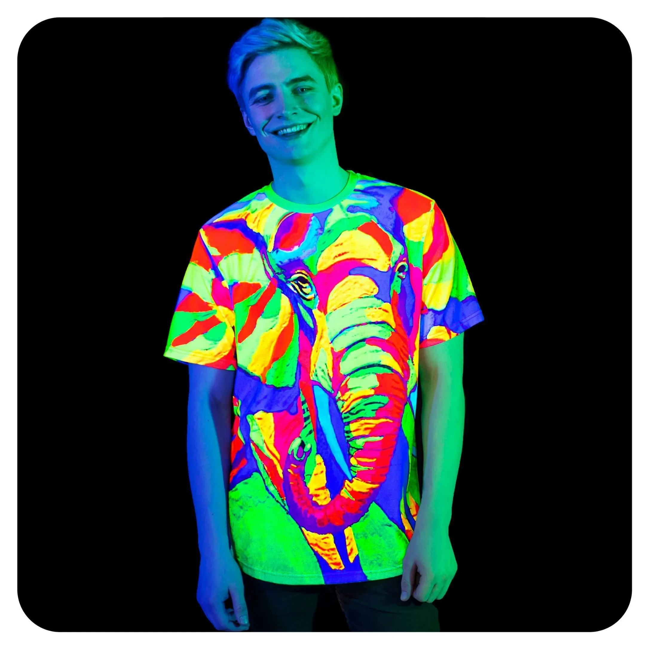 Uv Light T Shirt Glow In Uv Fluorescent Majestic Elephant