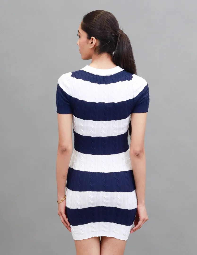 Women Blue Striped Polo Mini Dress