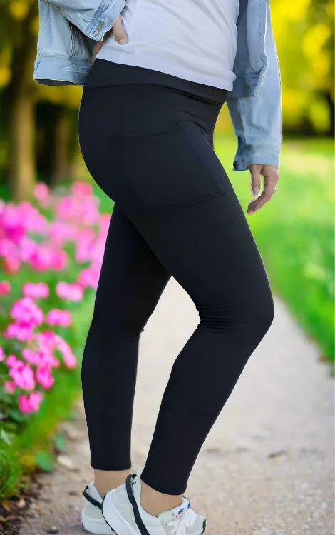 Womens Black Pocket Leggings, Soft Yoga Pants, Sizes 0-20, Yoga Waist, Exclusive Leggings