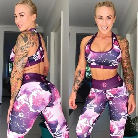 Women's Gradient-Floral Print Racerback Sports Bra